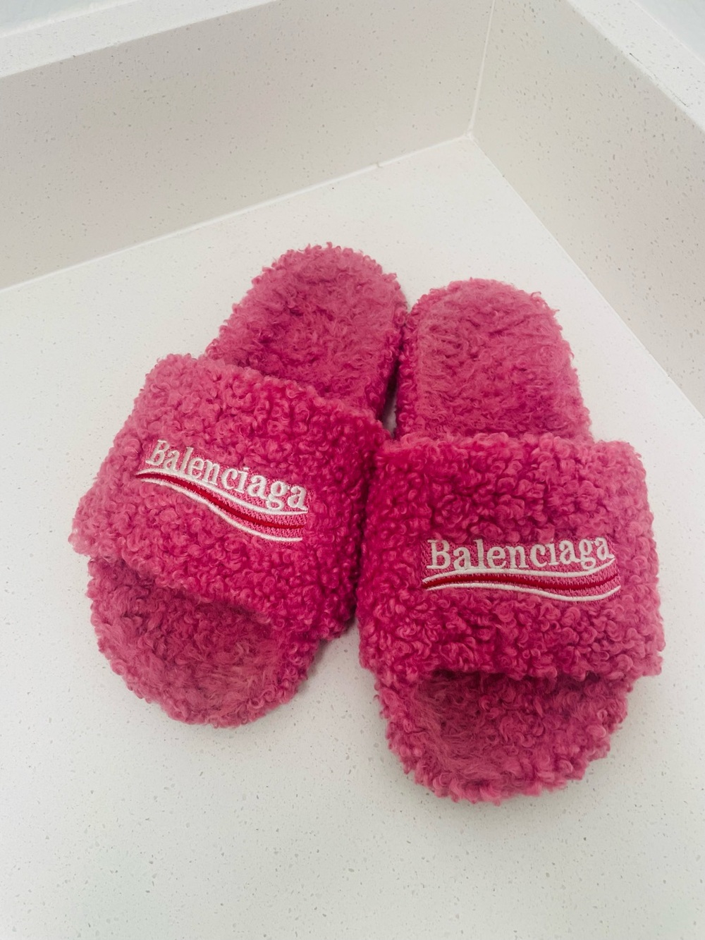 Balenciaga Pink Fuzzy Slides